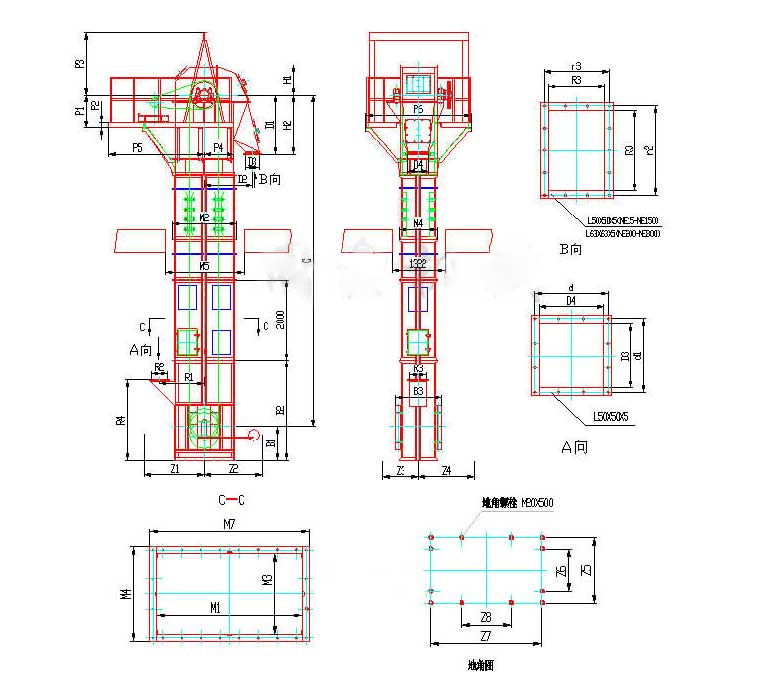 NE板鏈斗式提升機外形圖 NE板鏈斗式提升機外形圖