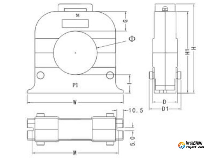 開口式，圓孔100A-400A外形尺寸圖